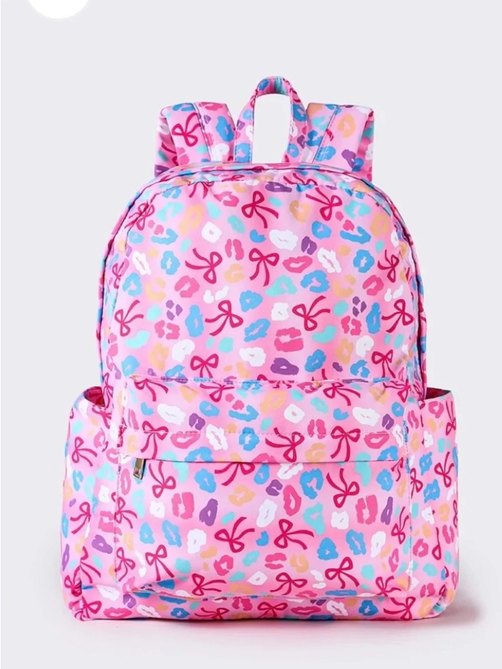 Kids Pink Patterned Backpack with Bows and Hearts